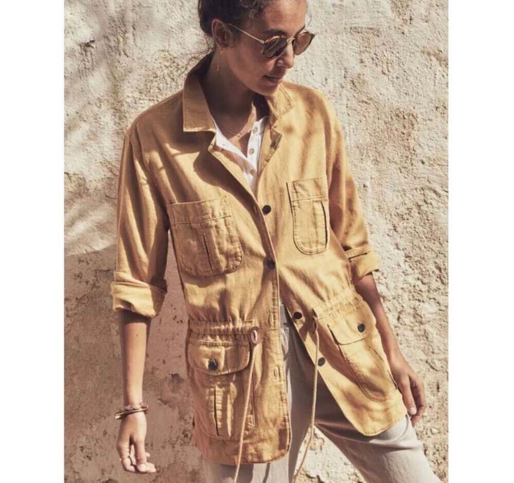 Faherty Larkspur Jacket Honey Yellow Linen Blend Utility Jacket size M